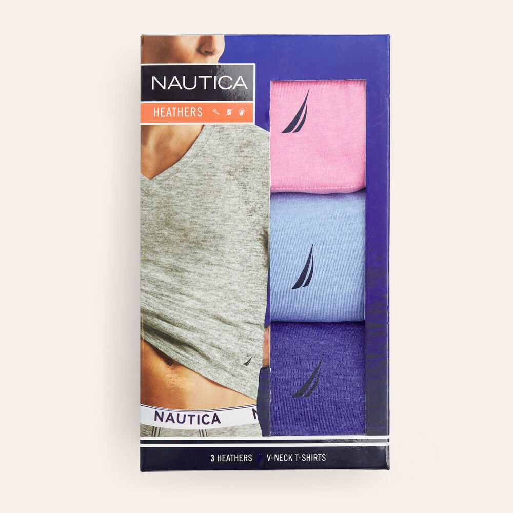 Heather V-Neck T-Shirts, 3-Pack,Blue Depths,large