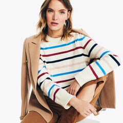 Striped Crewneck Sweater,Marshmallow,large