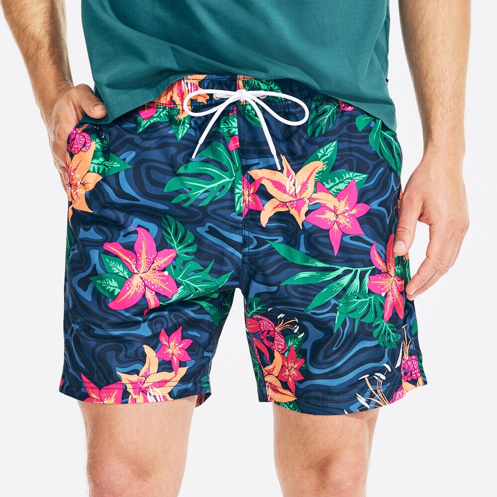 8" FLORAL CAMOUFLAGE PRINT QUICK-DRY SWIM,Estate Blue,large