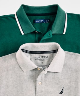 Nautica Men's Sustainably Crafted Slim Fit Performance Deck Polo, Delft,  Large at  Men's Clothing store